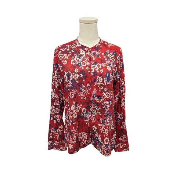 XIRENA‎ Small Top Cotton Floral Button Front Lightweight Crewneck Long Sleeve - Picture 1 of 10